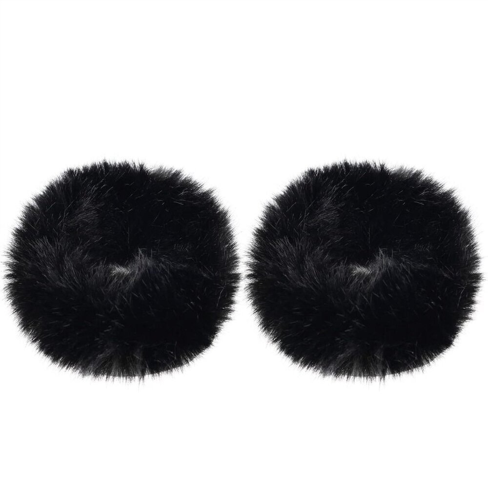 2 PCS Black Faux Fur Scrunchies - Fluffy Elastic Ponytail Holders With Furry Hai